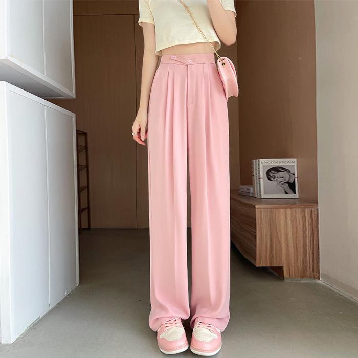 Women's High-Waist Wide-Leg White Pants - Spring 2026 Casual Drape with Double Button Design