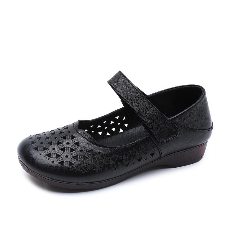 Mode GKTINOO Echtes Leder Damen Ballerinas Sommerschuhe Frau Übergröße Lässige Slipper Lochmuster Runde Zehenpartie Weiche Bequeme Sandalen Damen
