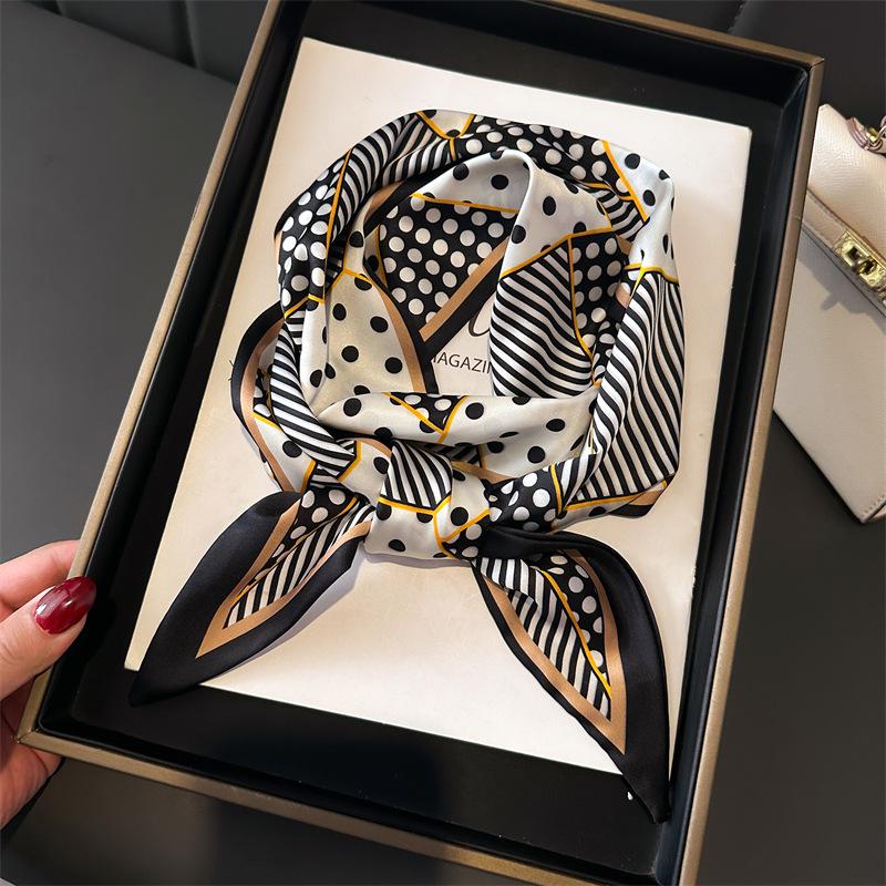 Long Double-Layer Polka Dot Printed Scarf Decorative Silk Scarf Commuting Spring And Summer Diagonal Scarf Versatile Thin Narrow Streamer