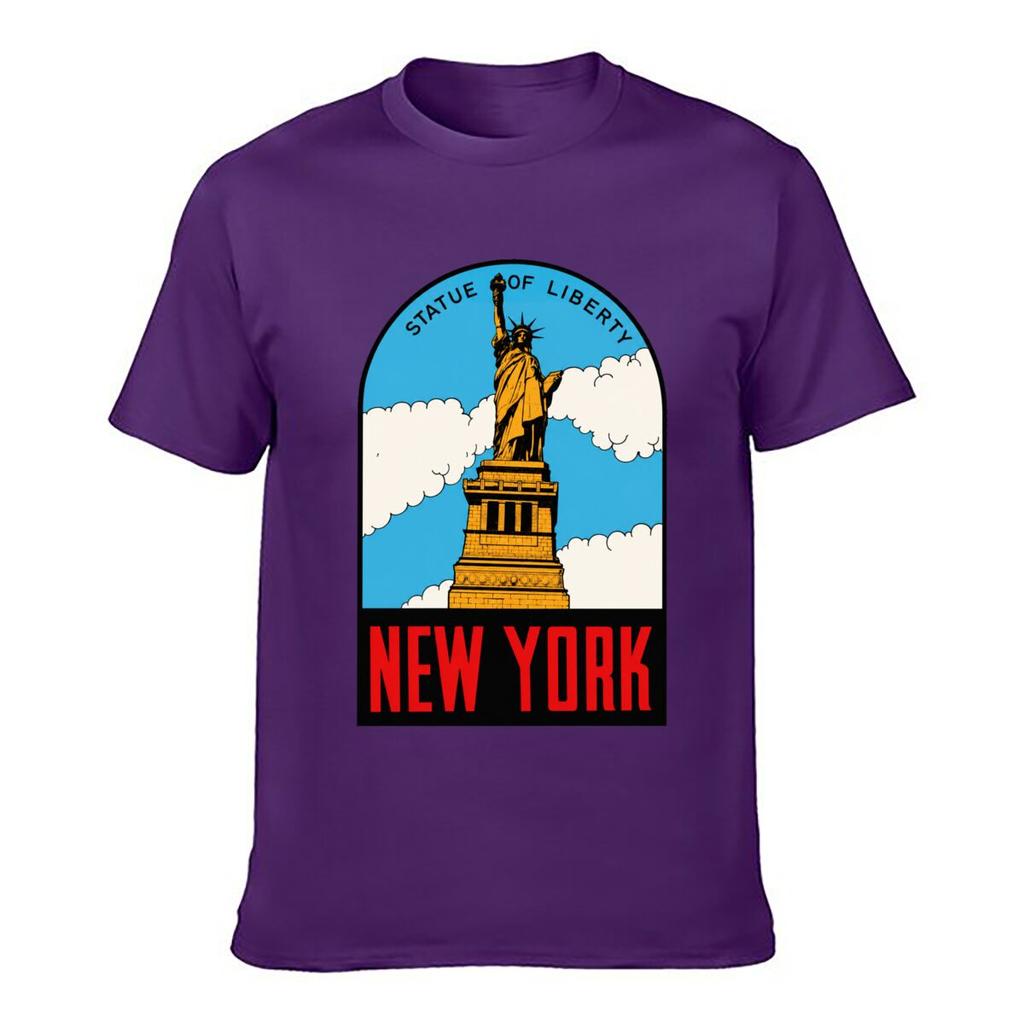 Statue Of Liberty New York Clouds Skyline Art Loose Vintage Distressed Washed Casual Tee