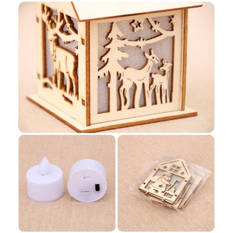 3/5’’ Xmas Desk Decor House Santa/Snowman/Reindeer Tabletop Decor Lovely Christmas Ornament DIY Wooden Puzzle Art Crafts
