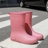 Morandi Color Women's Medium Rain Boots Fashion Classic Women's Outdoor Wading Rain Shoes Thickened Non-slip Water Shoes Rubber Shoes