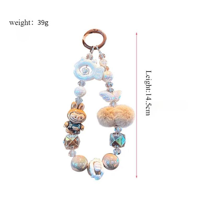 Nowy Labubu Malowane Koraliki Łańcuszek do Telefonu Pompon Breloczek Słodka Dziewczyna Anti-lost Pasek na Nadgarstek Bransoletka Urok Dekoracja Torby do Etui na Słuchawki
