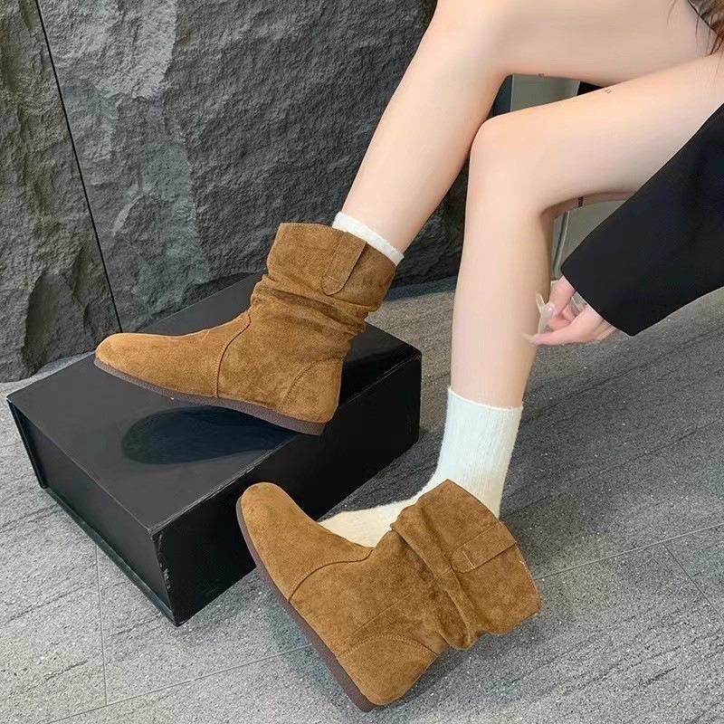 

Women s flat bottom thin fall and winter lightweight commuting hiking non-slip shock-absorbing fashion versatile casual mid-calf Martin boots 35 верблюд