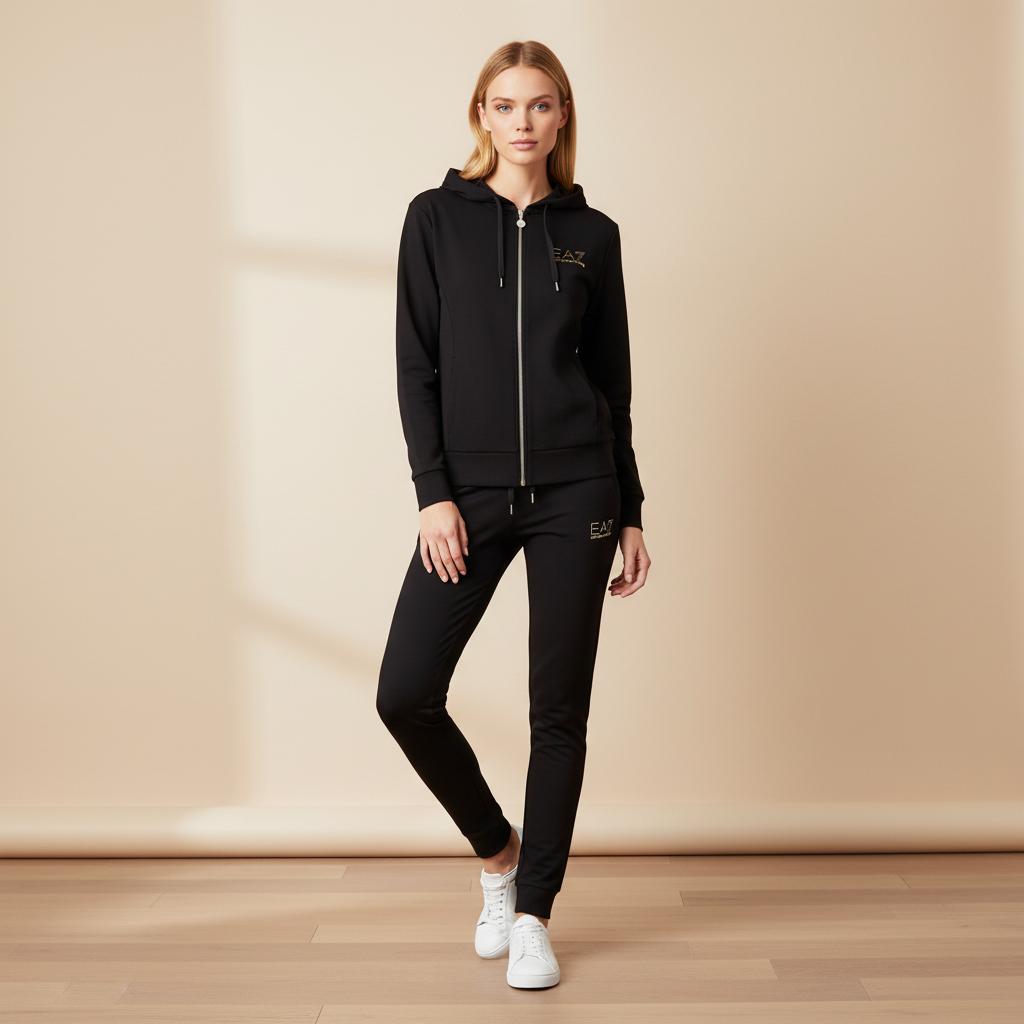 Emporio Armani Logo Pattern Lightweight Hooded Zip-Up Sweatshirt Set Women sweatshirt set 8NTV51-TJ9RZ-1200