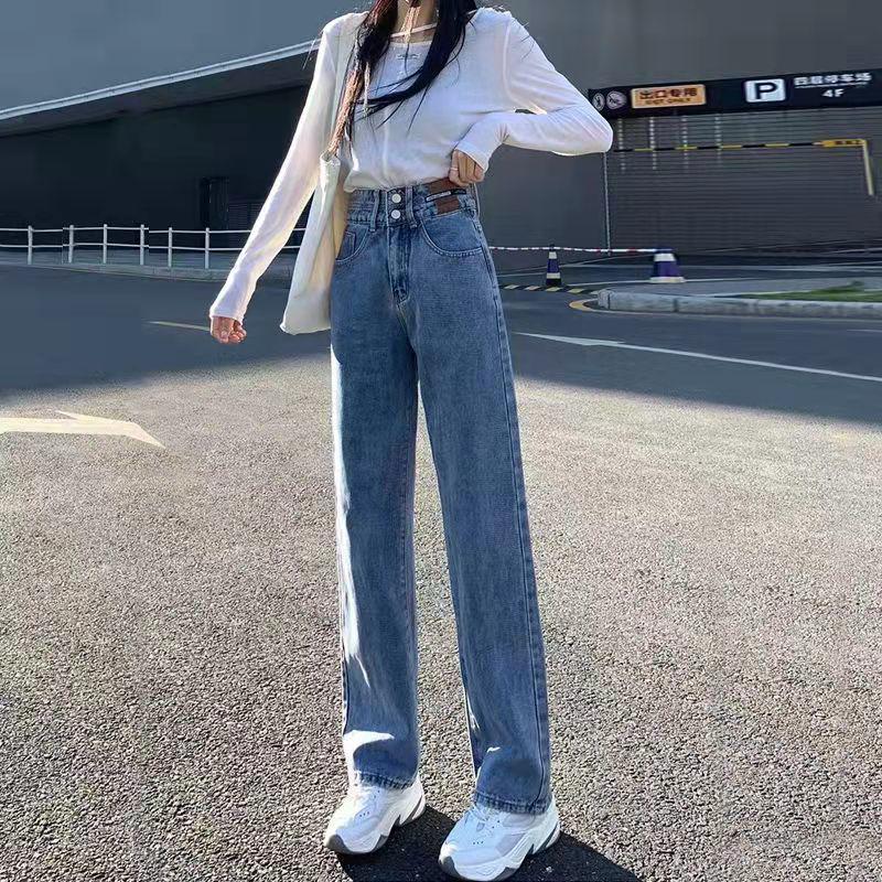 2025 Winter Plus Velvet Wide-Leg High-Waisted Jeans - Women's Slimming Straight-Leg Loose Floor-Length Pants