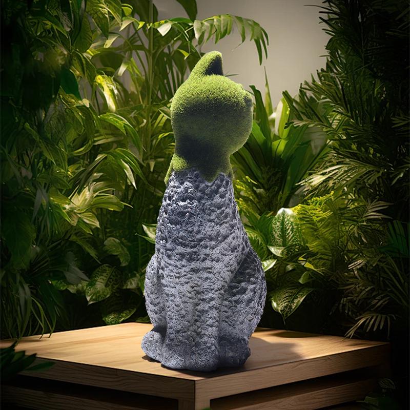 Flocked Sitting Cat Sculpture - Resin Craft Decorative Figurine, Garden Decoration, Horticultural Ornament