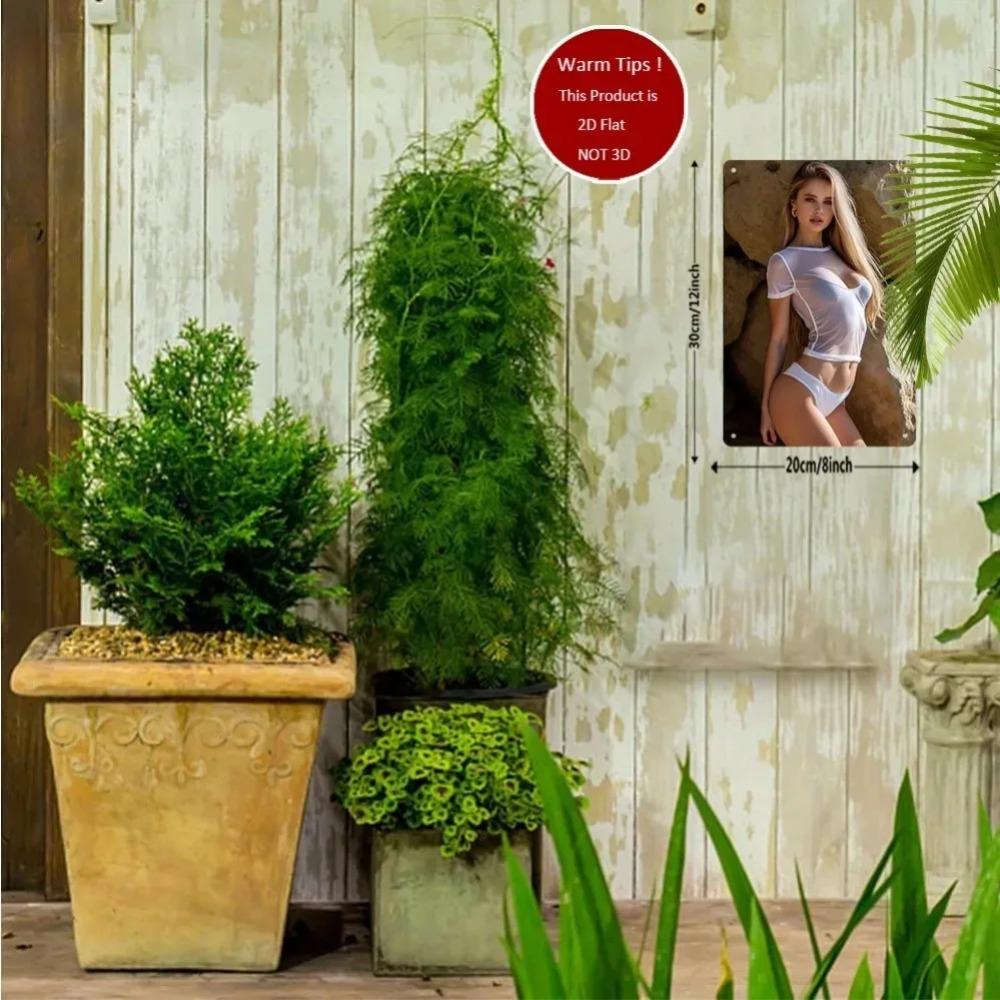 Arte de Parede Metálica Retrô Boêmia "Garota Fitness" 20x30 cm - Cartaz de Ferro Resistente ao Calor Fácil Instalação para Academia em Casa Decoração de Piscina