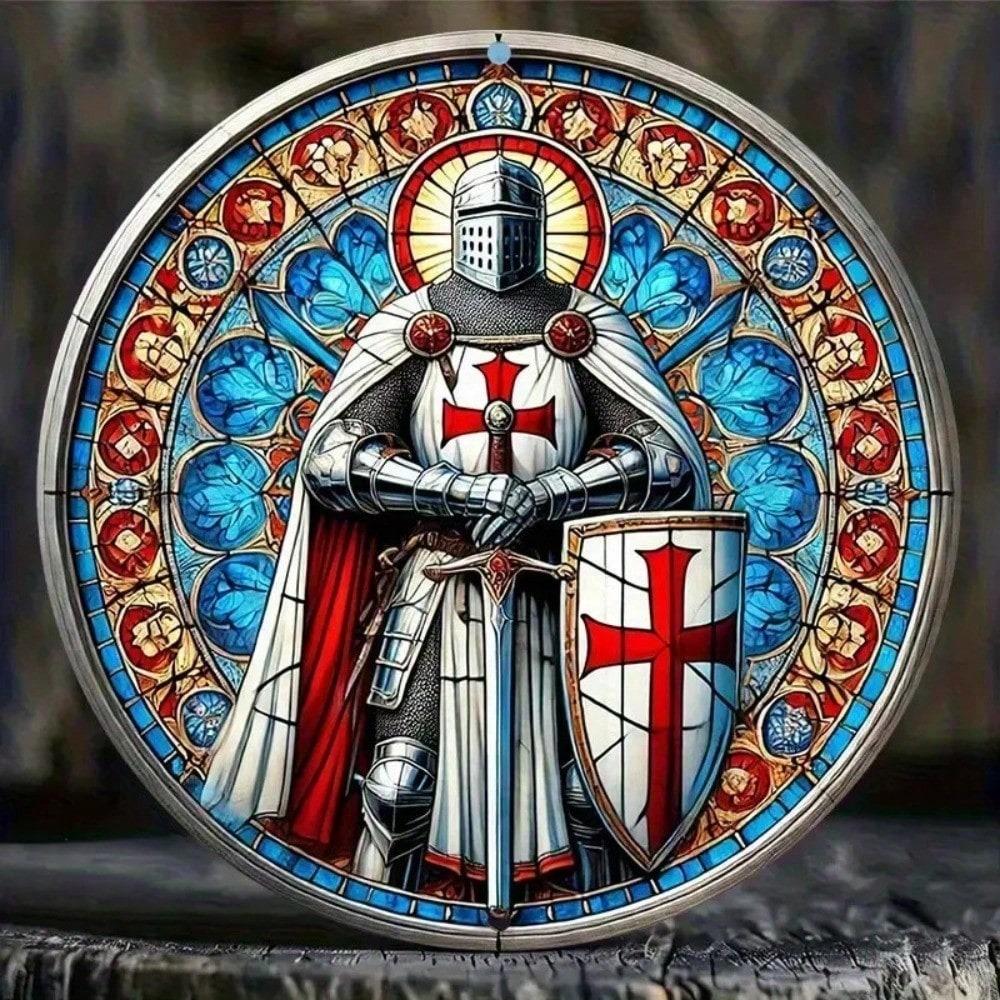 Mural de Escudo de Caballero Templario Señal de Cruzado Decoración de Metal Cruz Roja Aluminio Coleccionable para Hombres
