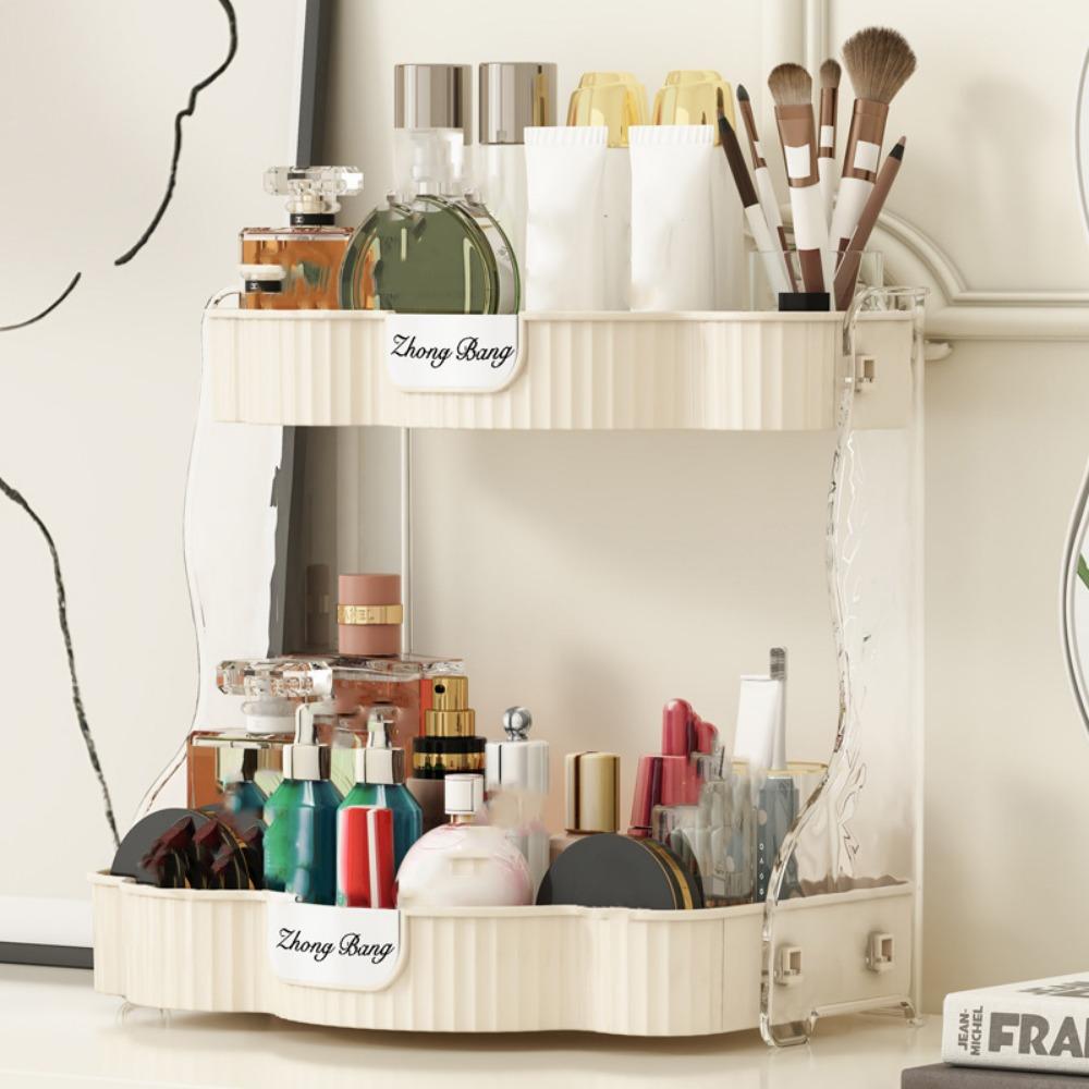 

Double Layers Cosmetic Box White Toiletry Organizer Makeup Storage Organizer Kitchen Bathroom бежевый