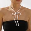 N12285 popular pearl bow necklace women, light luxury elegant layered (faux) pearl