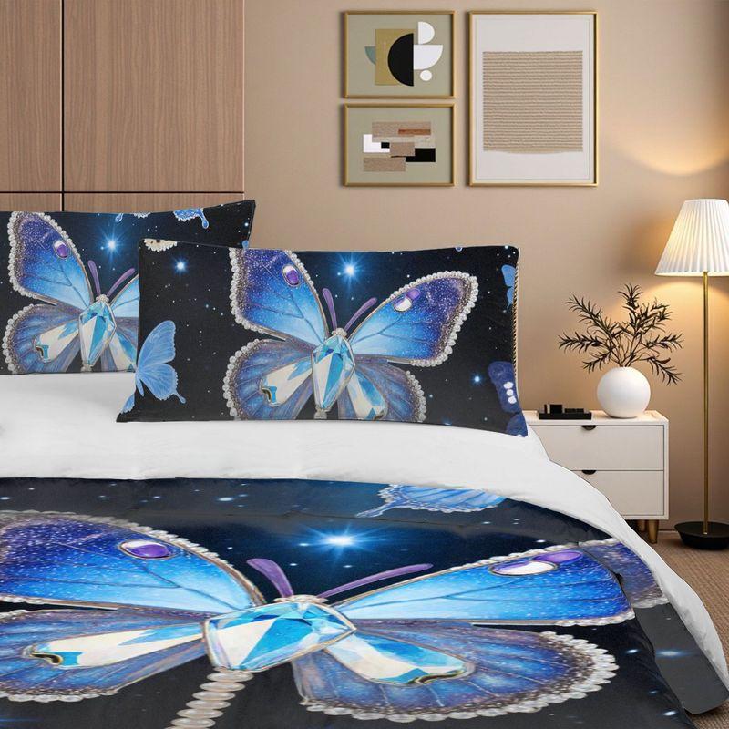 3-Piece Bedding Pillowcase Quilt Cover Set Starry Sky Butterfly 2D Digital Printing Suitable For Bedroom Hotel Dormitory Decor