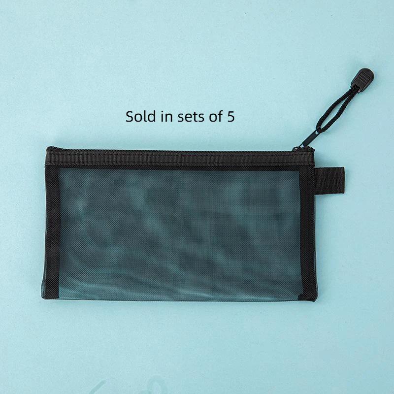 5 Pack Mesh Pencil Pouches With Transparent Design & Durable Zip For School Office Exam Stationery Storage