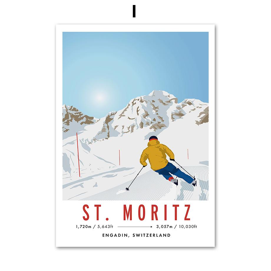 Nordic Tignes Aspen Snowboard Ski France Canada Wall Art Canvas Paintings Poster And Print Pictures For Living Room Home Decor