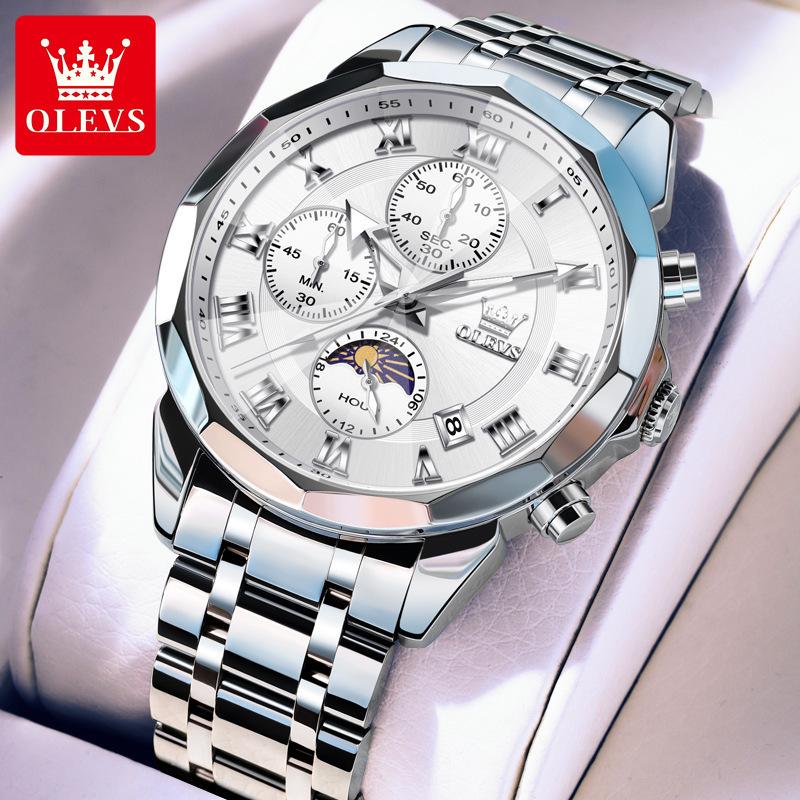 

Oulishi Men s Multifunction Chronograph Watch with Solid Steel Band and Butterfly Clasp
