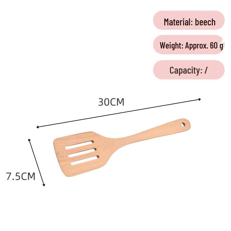Japanese Beech Wood Spatula: Unpainted, Unwaxed, Non-stick, Long Handle