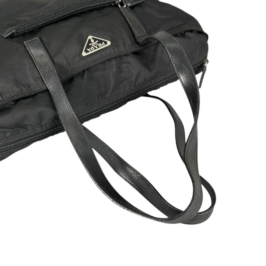 PRADA Triangular logo Tote Bag black Women used