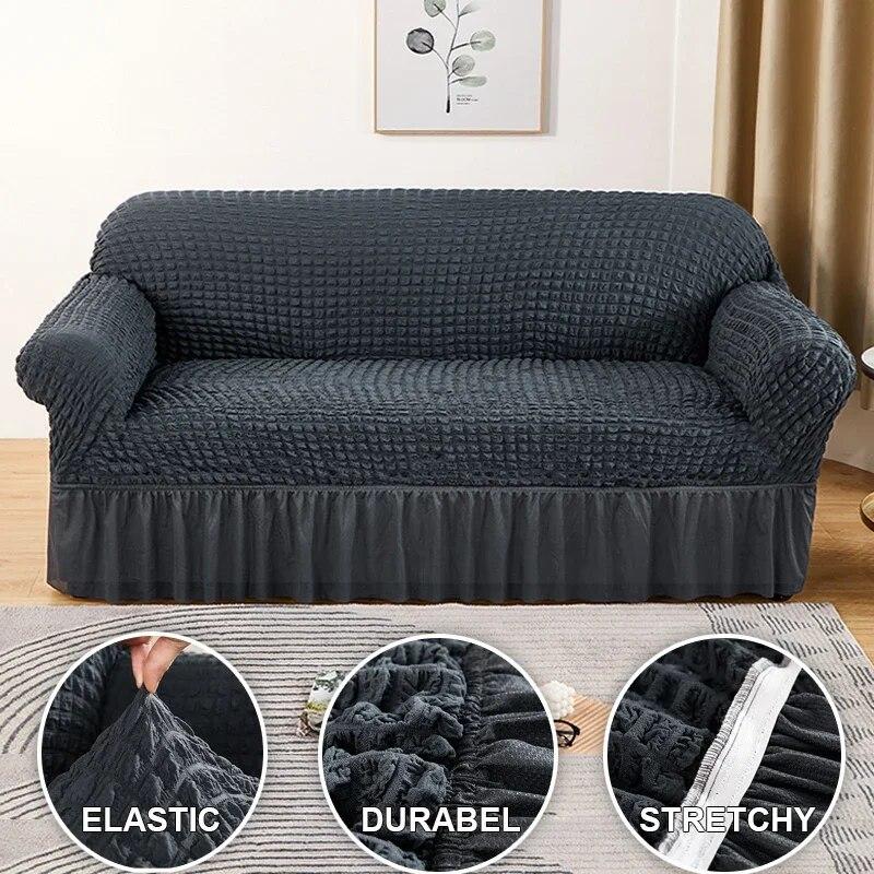 Seersucker Sofa Cover Elastic Sofa Slipcover Adjustable Sofa Cover Furniture Protector For Living Room Bedroom Office Home Decor