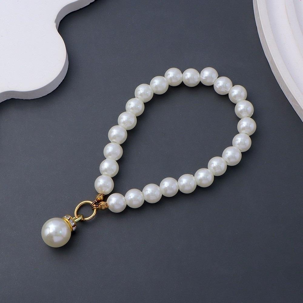 Faux Pearl Material Beaded Phone Lanyards Simple Beaded Design Key Ring Pendants Car Key Accessory