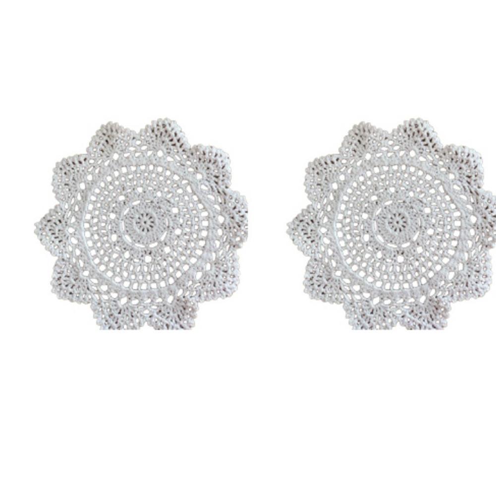 2/4Pcs Knitted Texture Lace Floral Coasters Vintage Round Woven Placemats  Coffee Table