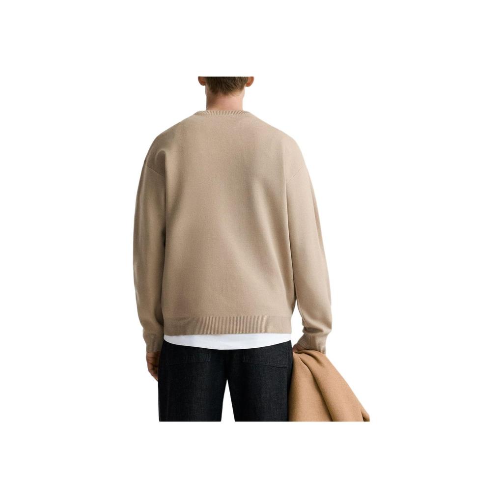 Zara Solid Color Round Neck Pullover Long Sleeve Knit Sweater Men Sweater Beige 5755303-711