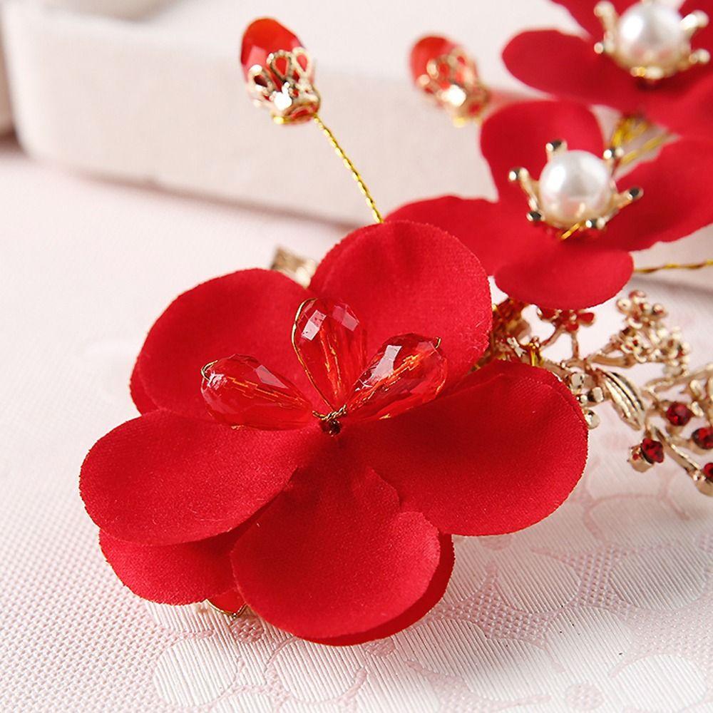 Hair Ornaments Red Flower Women Barrettes Duckbill Clips Festival Hairpins Chinese Hanfu Hair Clips