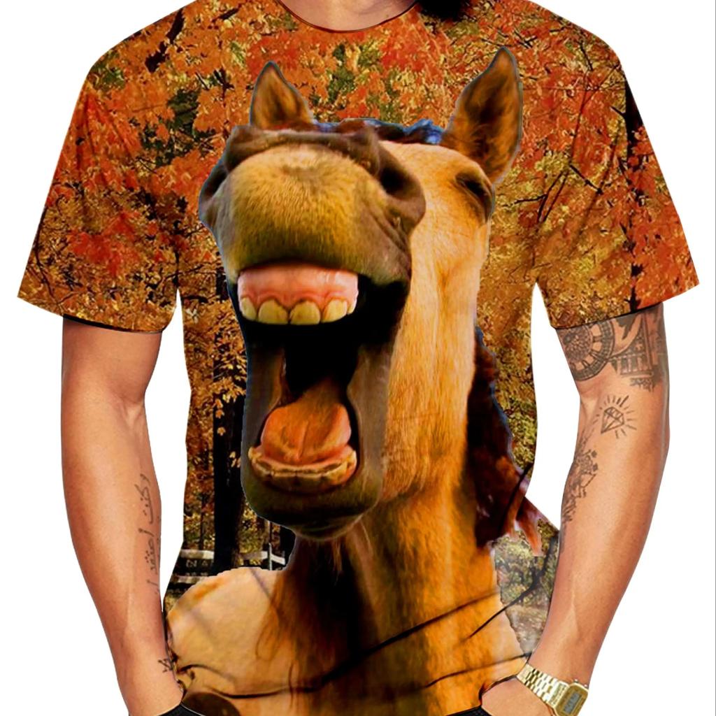Summer Fun New Animal Donkey Pattern Men's Printed T-shirt Fun Harajuku Round Neck Large Loose Short Sleeve