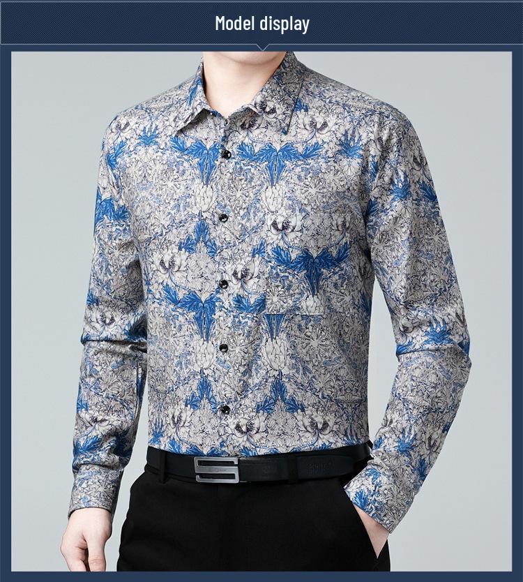 Spring & Autumn Men's Plus Size Printed Cotton Linen Shirt - Business Casual, Long Sleeve.