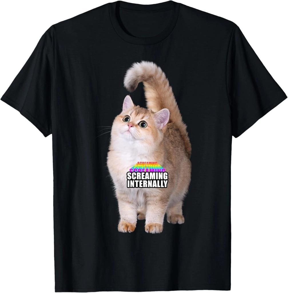 Screaming Internally Rainbow Kitten Funny T- Shirt