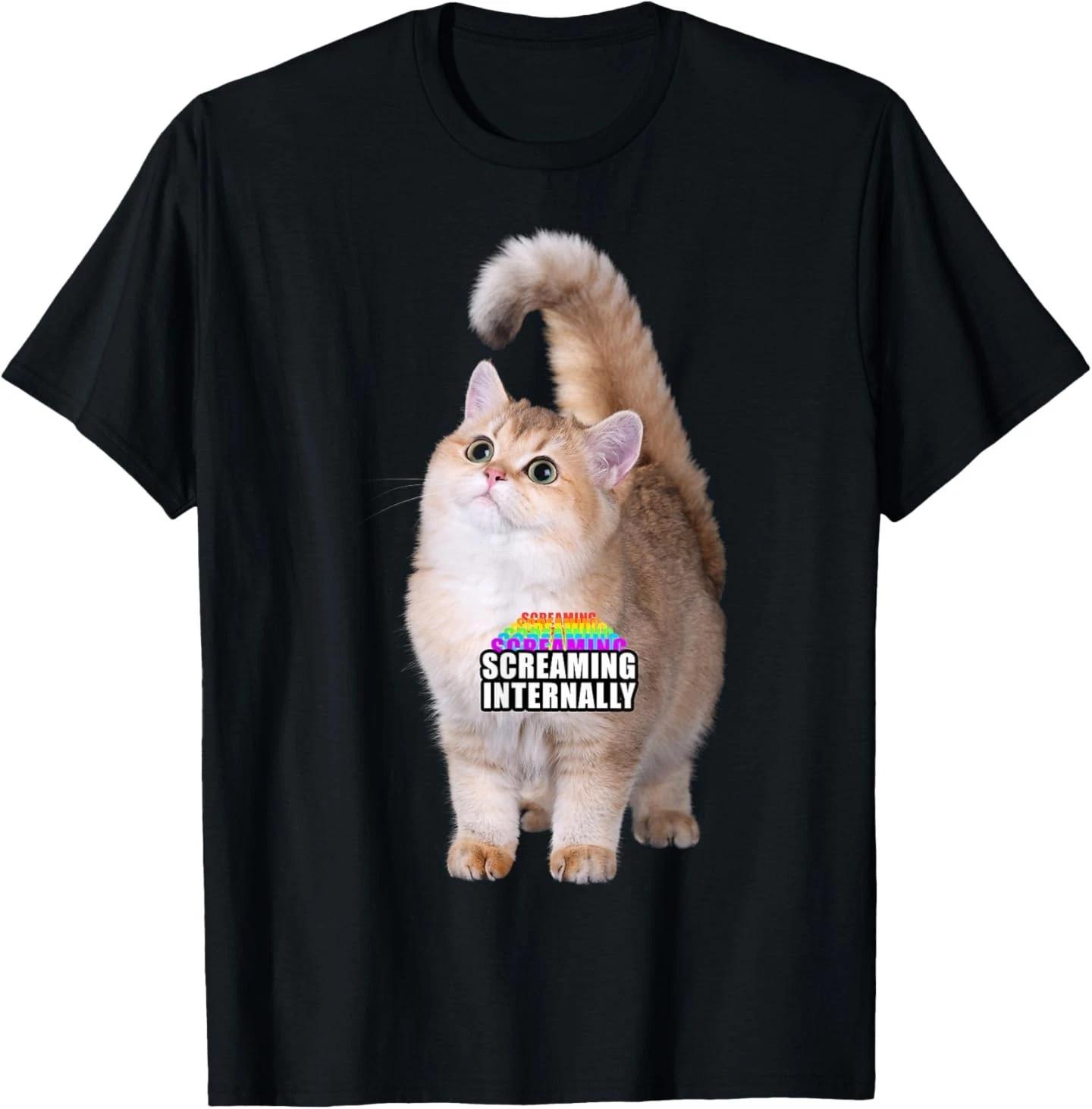 Screaming Internally Rainbow Kitten Funny T- Shirt L