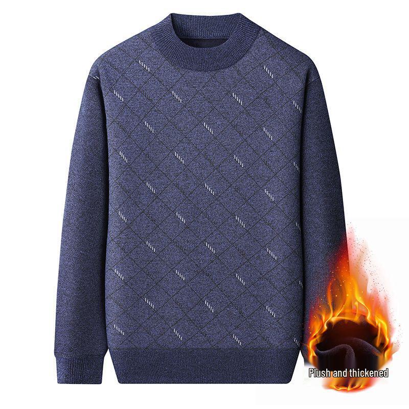 

Men s Fleece-Lined Sweater: Warm, Thick Knit for Middle-Aged & Elderly - Casual Round Neck XXXL fits 160-180 jin