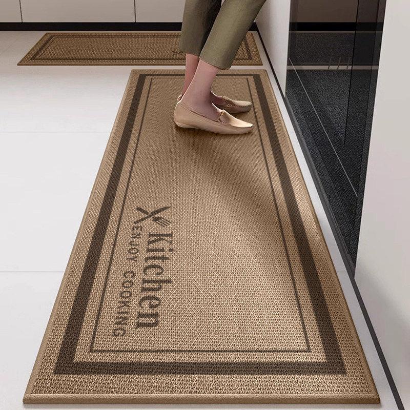 Simple Style Imitation Linen Water-absorbent Anti-slip Kitchen Mat Set High-end Long Decorative Floor Mat