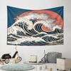 "Wave and Red Sun Abstract Design" Pattern Wall Hanging Tapestry Decorative Tapestry Home Decor for Bedroom and Living Room