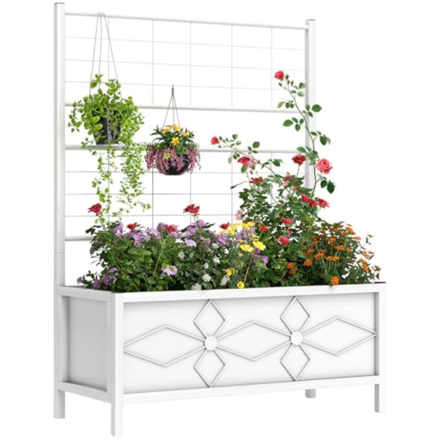 

Raised Garden Bed with Trellis 35.4 x 15.7 x 47.2 inch Planter Box for Outdoor Plants Vegetables Flowers Herbs White Wooden Pla United States
