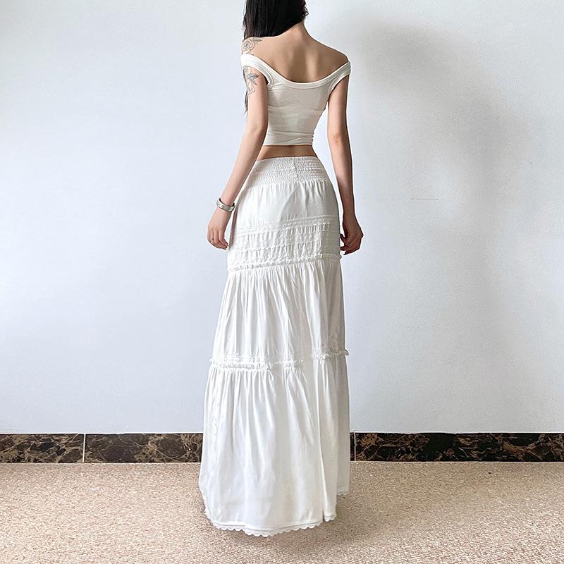 New Summer Style Gentle Lace Versatile Slim Long Skirt Vacation Style Casual Loose Lace Skirt for Women