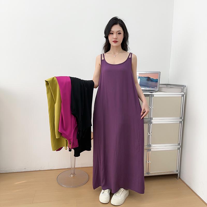 

Women s Cotton & Silk Loose Plus Size Summer Dress: Solid Color Rayon Pajamas, Slimming Homewear & Outerwear Suspender Dress. One Size [90-160 kg]