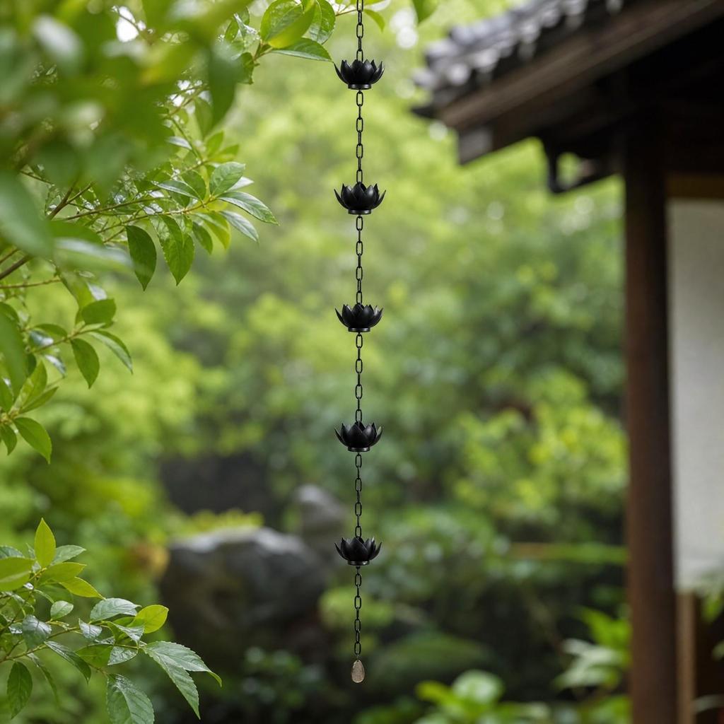 Rain Chain with Lotus Cups Botanical Decorative Outdoor for Courtyard