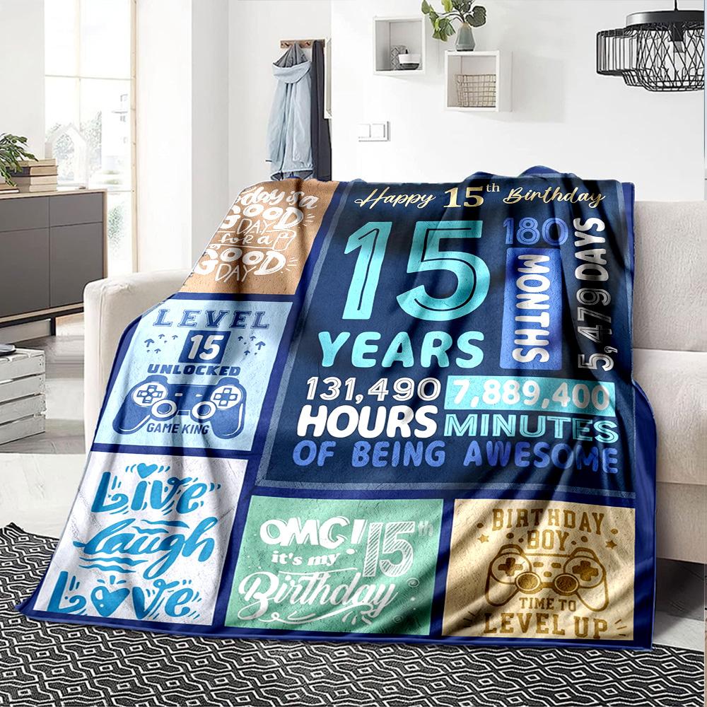 15Th Birthday Celebration Lightweight Blanket Ultra-Soft Great for Sofa Couch Office Bed Seasons Universal Versatile Accessory Gifts Y9