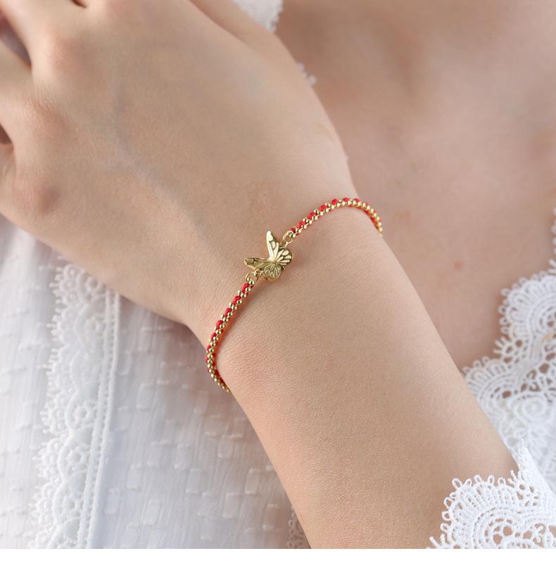 Pulsera Roja de Año Nuevo Tejida a Mano para Mujer con Cuentas Doradas - Regalo Tai Sui