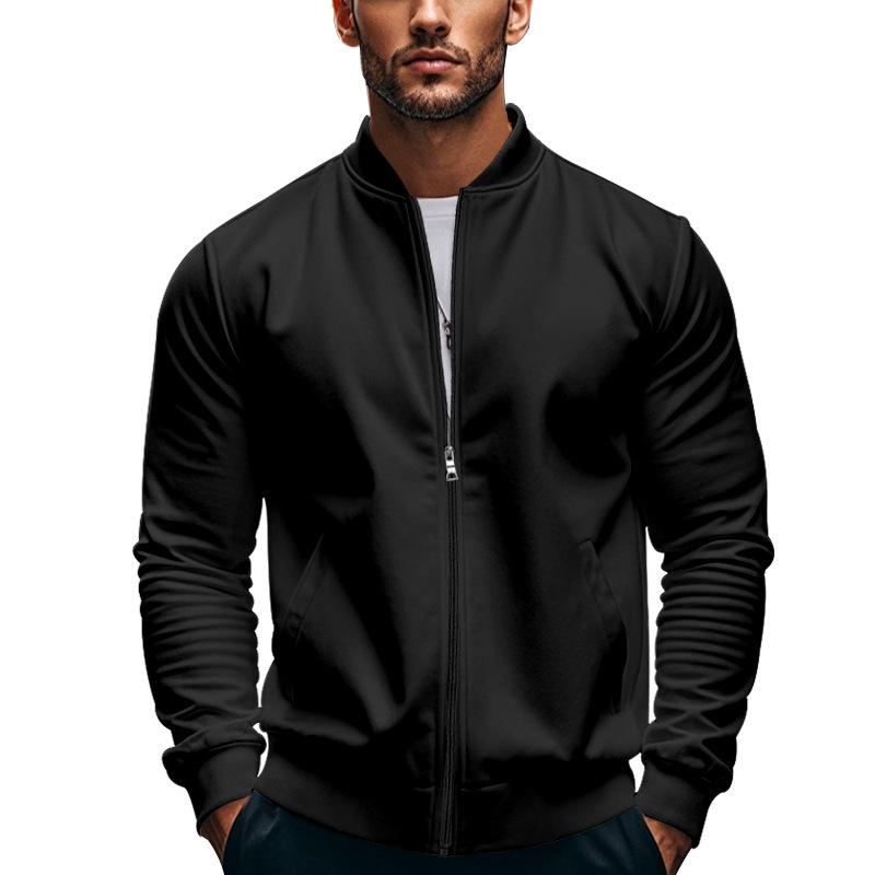 Spring and Autumn Men's Stand Collar Jacket Solid Color Leisure Sports Long Sleeve Zipper Coat Straight Tube Large Size