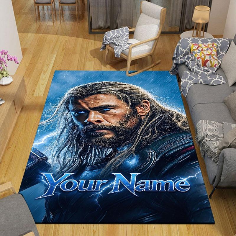 Custom 1Pc Custom Thor Superhero Poster Flannel Personalized Rug Non Slip Floor Mat Soft Carpet for Living Bedroom Office Home Decor Gift