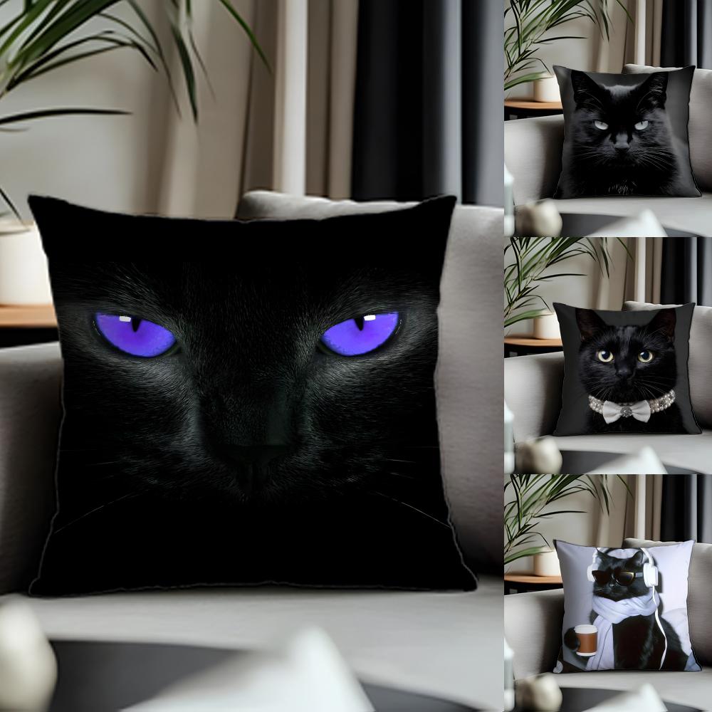 Trending BBlack Catead Cushion Cover Antidustmite Pillowcase Invisible Zipper Silky Short Plush Sofa Cushion Cover