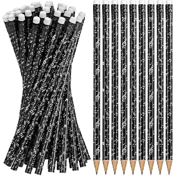 Chinco 24 Pieces Music Note Pencil Music Pencils Round Fun Pencils Woodcase with Eraser for Students Kids Party Favors Classroom Supplies