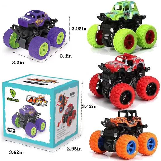 Monster Truck Toys, Friction Powered Monster Trucks for Boys, Push and Go Vehicles Toy for Kids, Inertia Vehicle, Stunt On-Road Vehicle, Great for