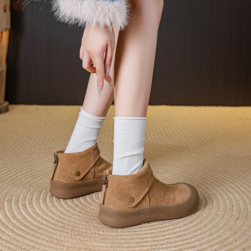 2026 Autumn/Winter New Leather and Velvet Warm High Gang Boken Shoes Women's Cotton Shoes Snow Boots Large Women's Shoes