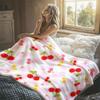 Cute Cherries Pink Hearts Flannel Blanket Perfect for Sofa Office Bed Travel Sleep Read Relax Camping Four Season Use