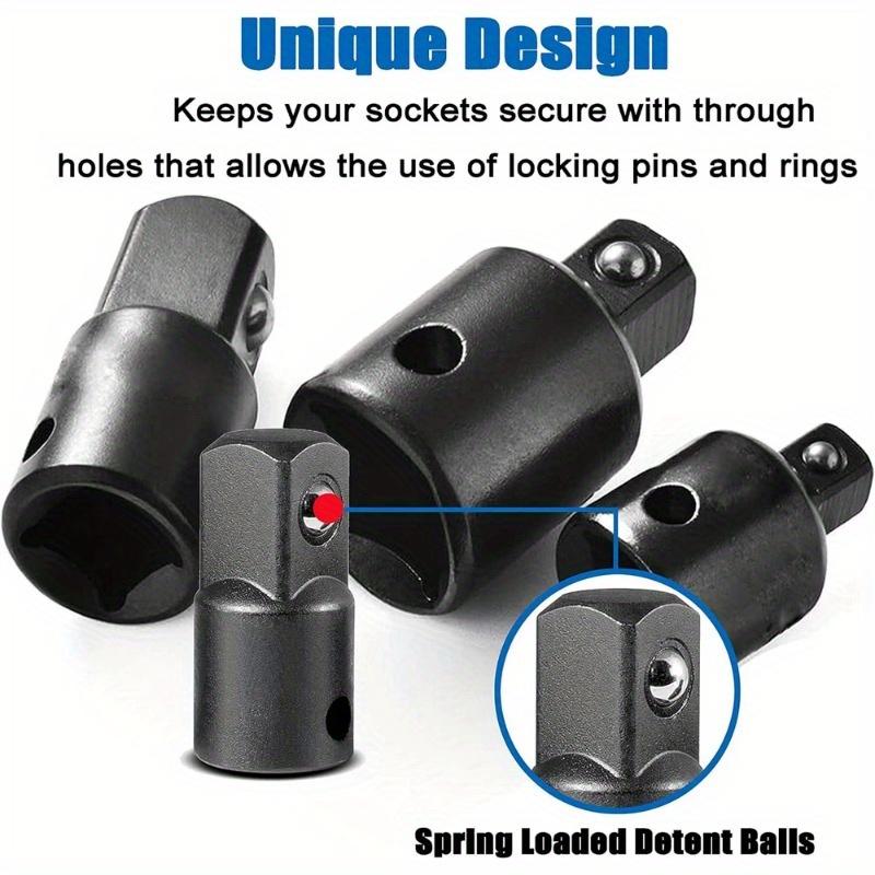 4-pcs 1/2-inch 3/8-inch 1/4-inch Impact Socket Adapter and Reducer Set Cr-V Industrial Grade Impact Sockets Adapters.