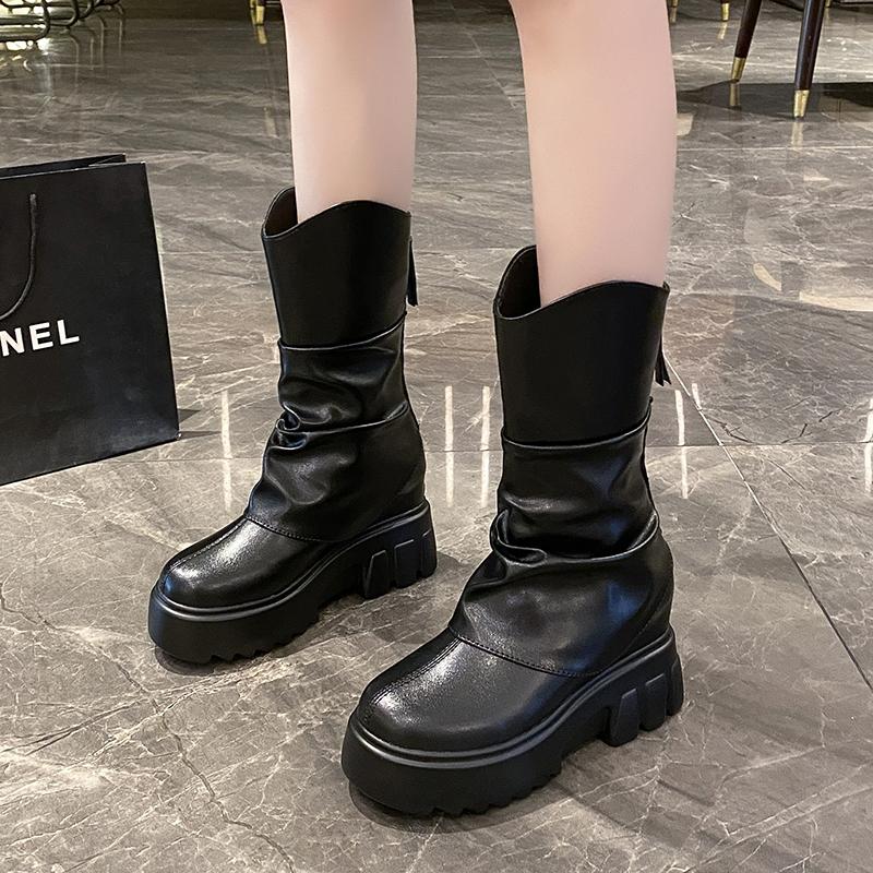 New 9cm Platform Increase Women Ankle Boots Fashion Back Zippers Shoes Autumn Winter Thick Heel Non Slip Ladies Short Booties