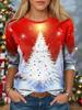 3D Christmas Snowflake Gradient Print Round Neck Long Sleeve T-shirt Casual Long Sleeve Top Party Loose Women's Top
