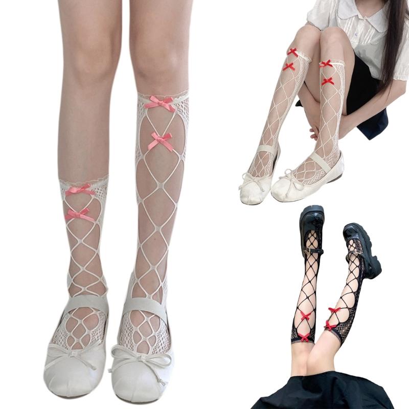 Womens Calf Socks, Sweet Girl Lace Ruffle Knee Socks Fashion Ladies Girl Princess Mesh Socks Japanese Stockings